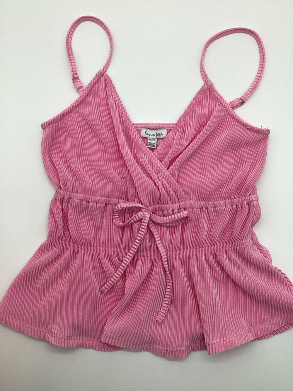love, Fire Pink Ribbed Tie-Front Camisole NWT